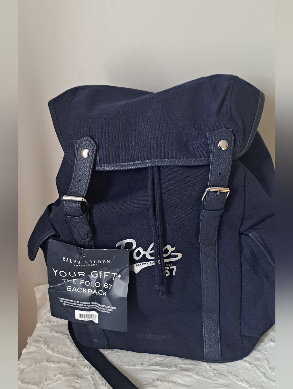 Ralph Lauren Fragrance Navy blue backpack adjustable drawstring travel hiking